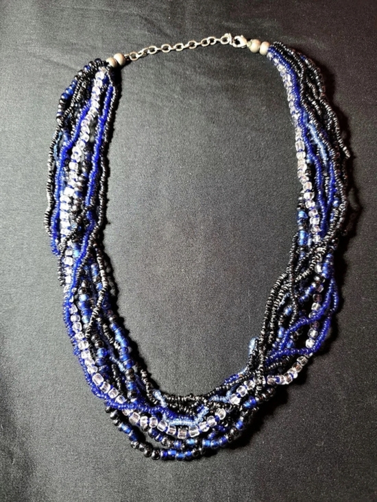 Unmarked Jewelry - ✨ Vintage Multi-Strand Blue & Black Glass Seed Bead Statement Necklace ✨